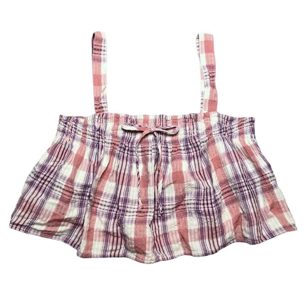 American Eagle Plaid Tie Font Smocked Cropped Tank Size Large